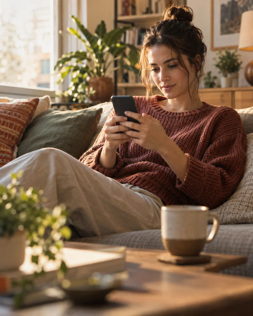 Pessoa a consultar uma recomendação de compra no ChatGPT através do telemóvel; exemplo de publicidade no ChatGPT para e-commerce.